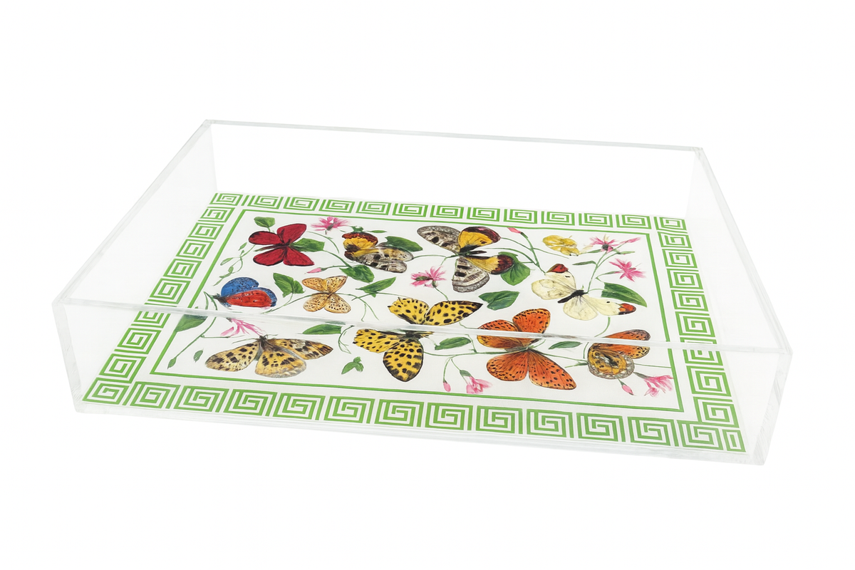 Acrylic Vanity Tray, Butterfly Garden Greek Key - alternate view
