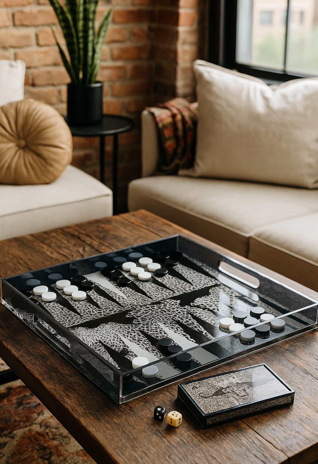 Maven Home Acrylic Backgammon Game Set, Black Leopard - view 06