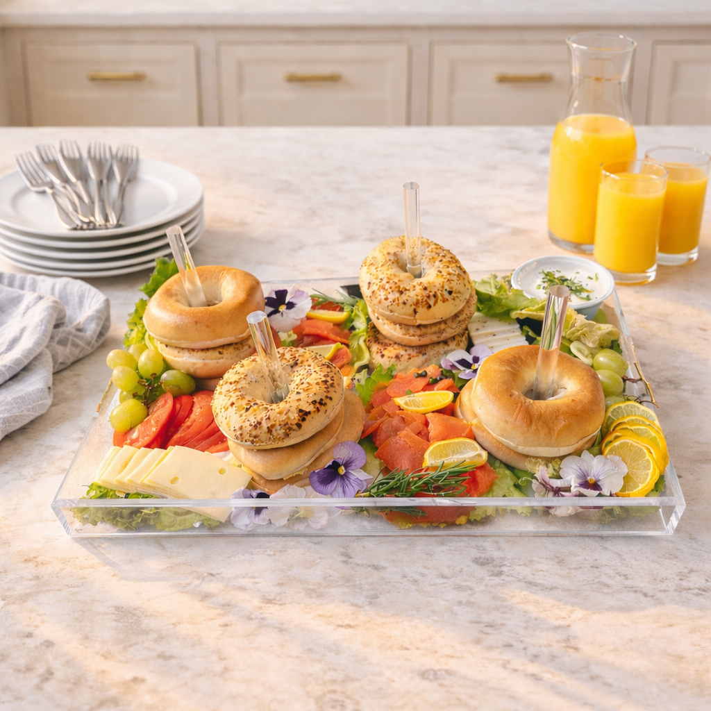 Maven Home Blue Lattice acrylic bagel serving tray