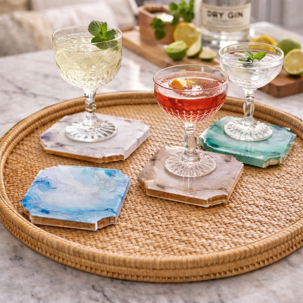 Boxed Acrylic Coaster Set of 4, Stone Marble - view 03