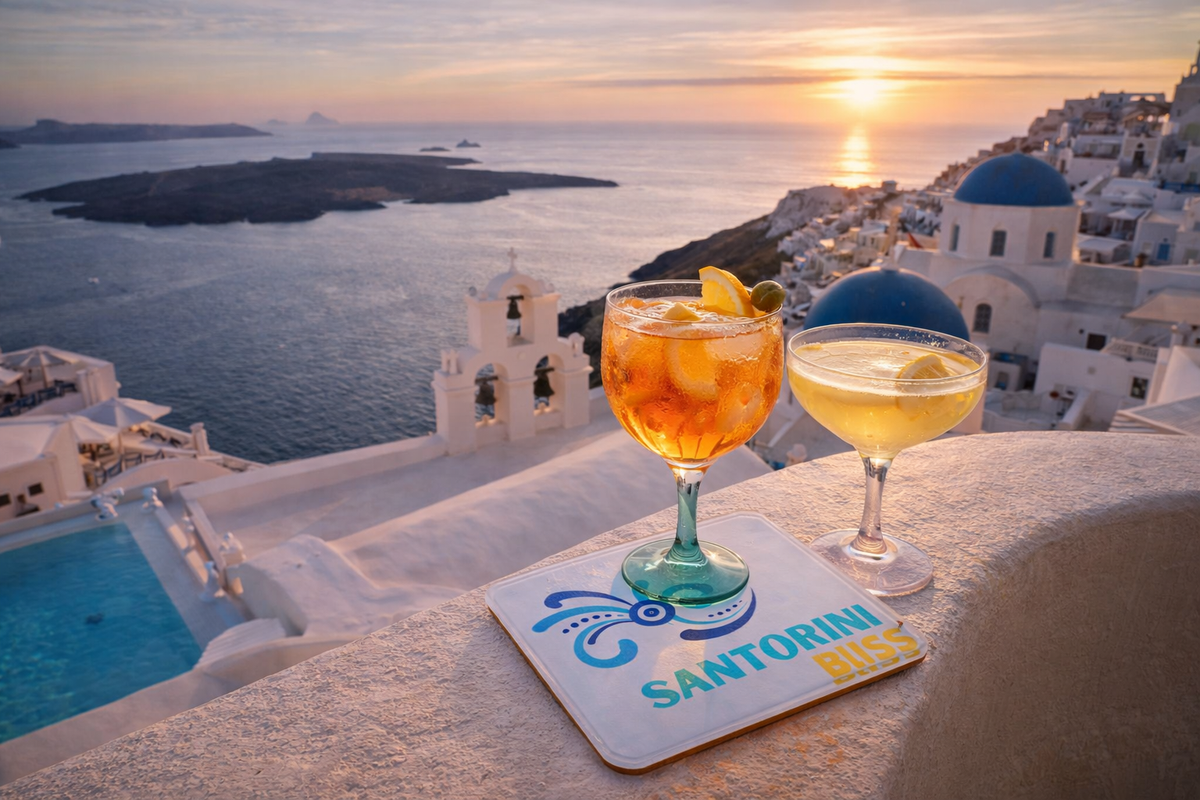 Bon Voyage Acrylic Coasters, Santorini with Holder - view 05