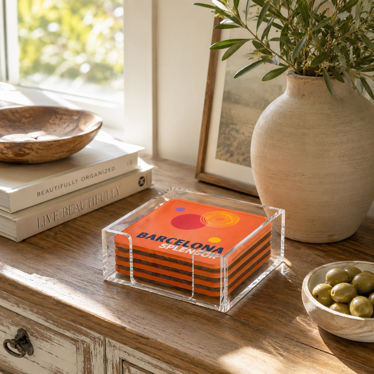 Bon Voyage Acrylic Coasters, Barcelona with Holder - view 06