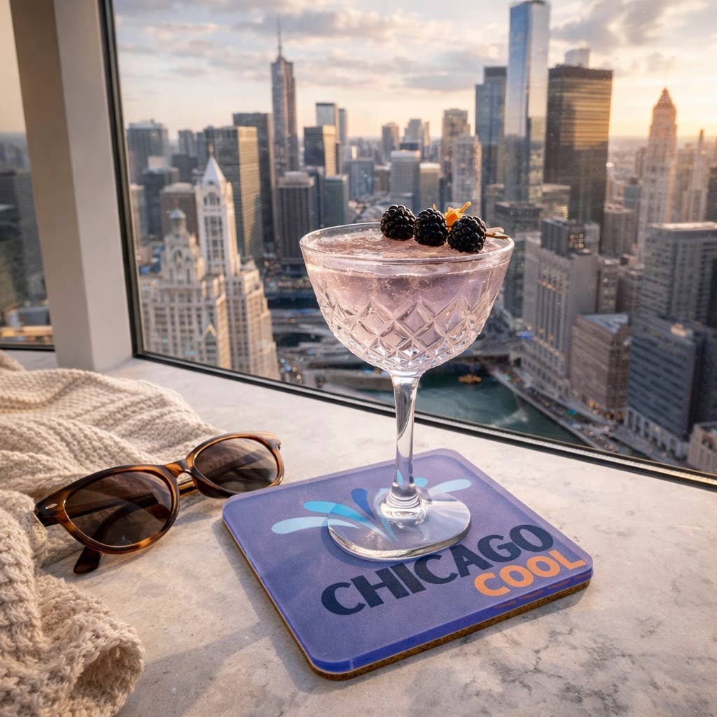Bon Voyage Acrylic Coasters, Chicago with Holder - view 04