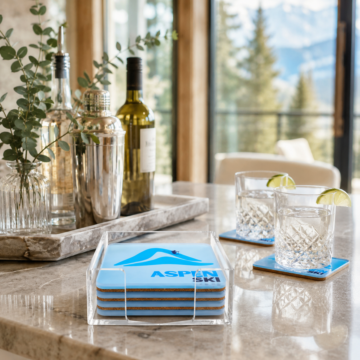 Bon Voyage Acrylic Coasters, Aspen with Holder - alternate view
