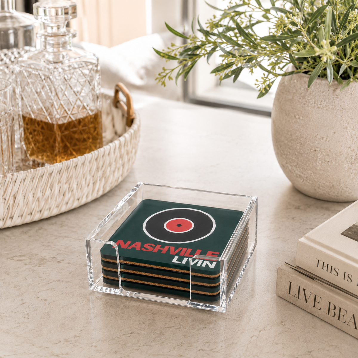Bon Voyage Acrylic Coasters, Nashville with Holder - alternate view