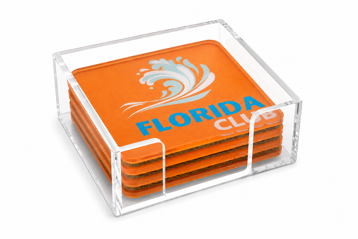 Bon Voyage Acrylic Coasters, Florida with Holder