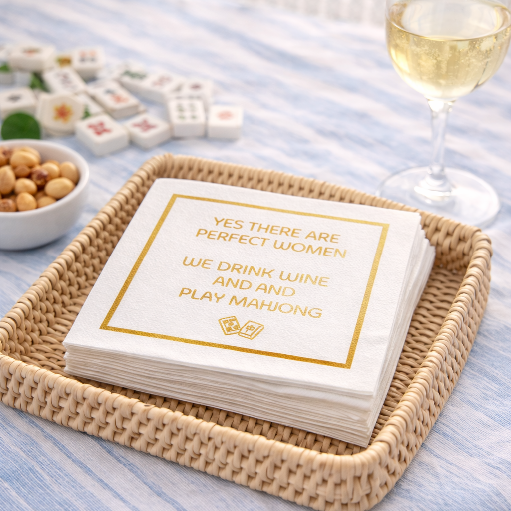 Maven Home Linen-Feel Cocktail Napkins, Perfect Women Drink Wine and Play Mahjong - view 04