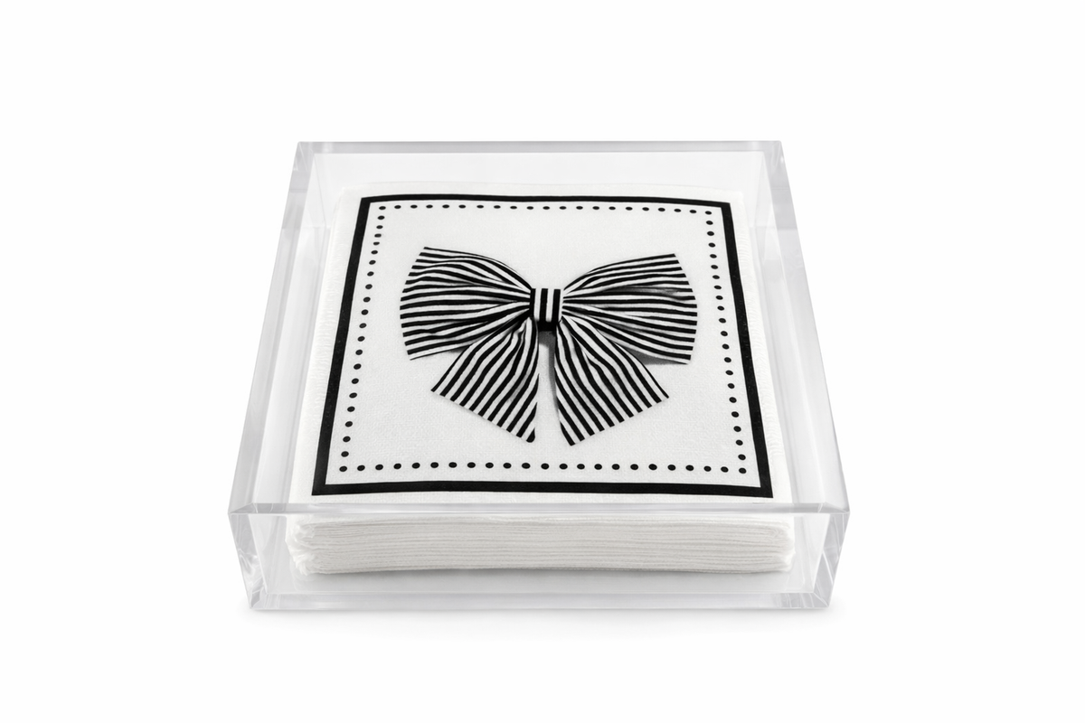 Maven Home Linen-Feel Cocktail Napkins, Black Bow - view 04