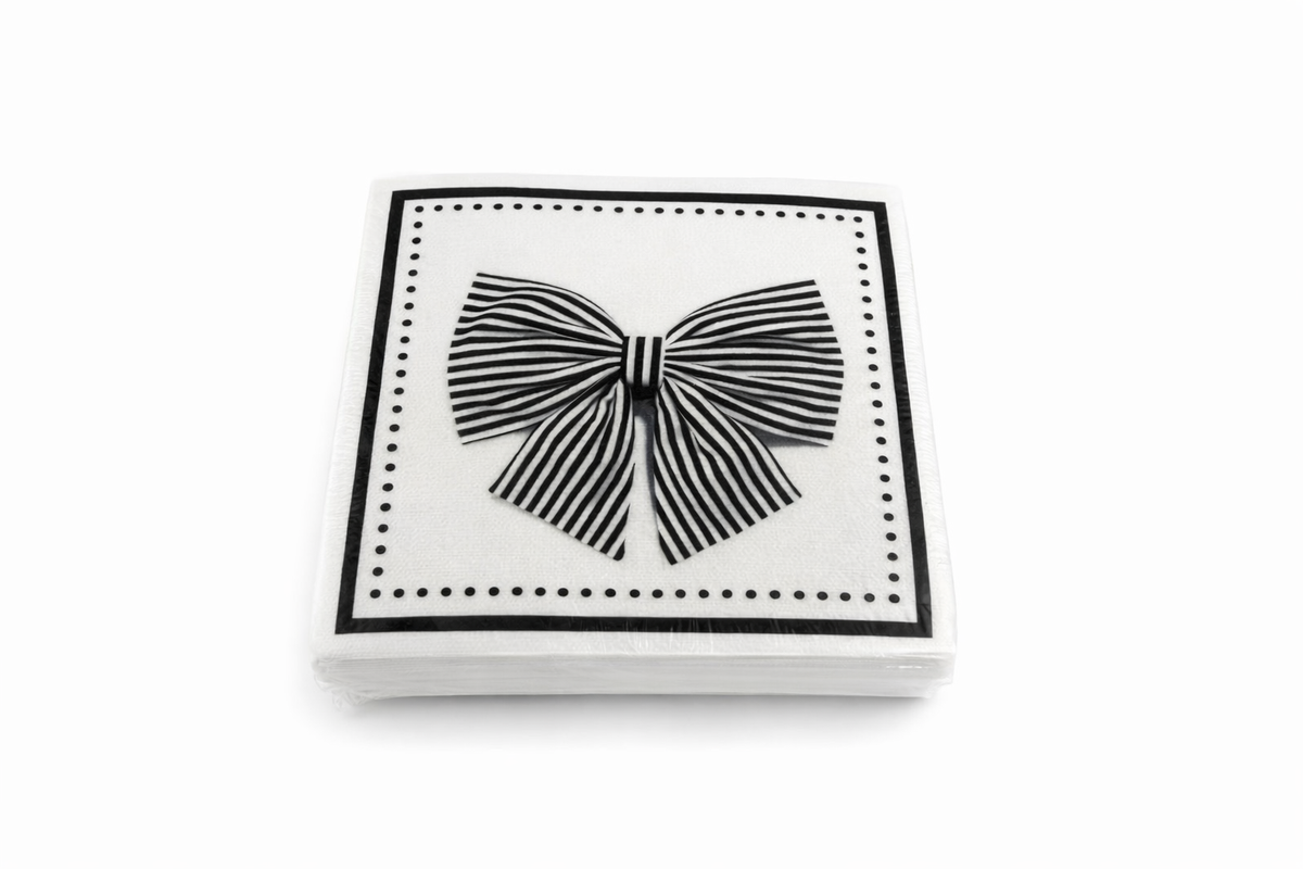 Maven Home Linen-Feel Cocktail Napkins, Black Bow - view 07