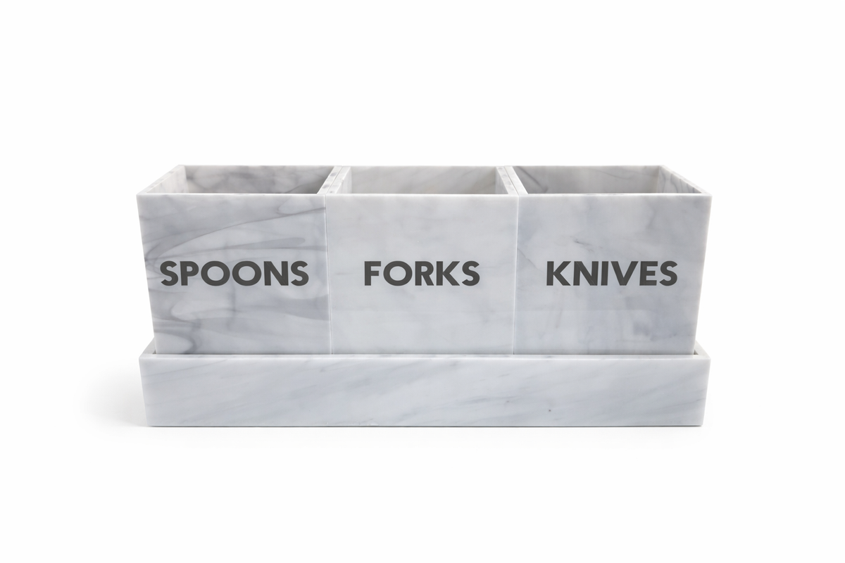 Modern Acrylic Flatware Caddy, Marble - alternate view