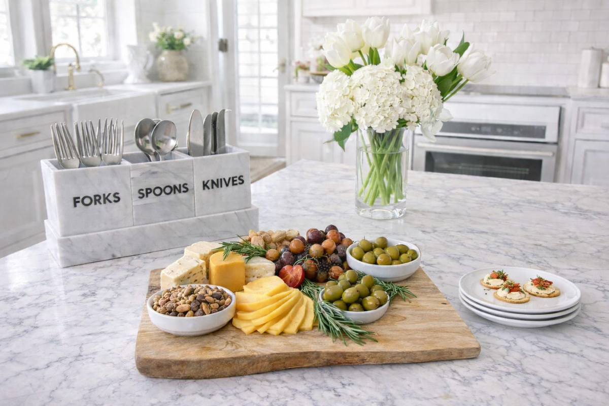 Modern Acrylic Flatware Caddy, Marble - view 03