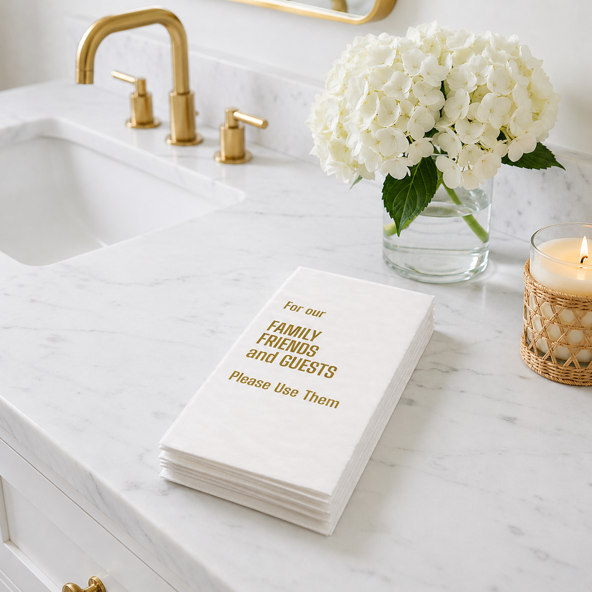 Linen-Feel Guest Towel Napkins, Family, Friends and Guests Please Use Them