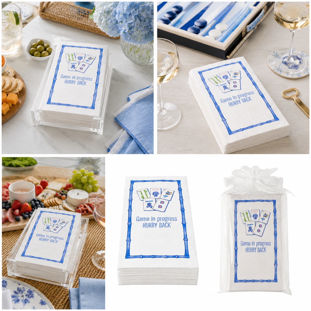 Linen-Feel Guest Towel Napkins, Mahjong Game in Progress, Hurry Back, alternate photo