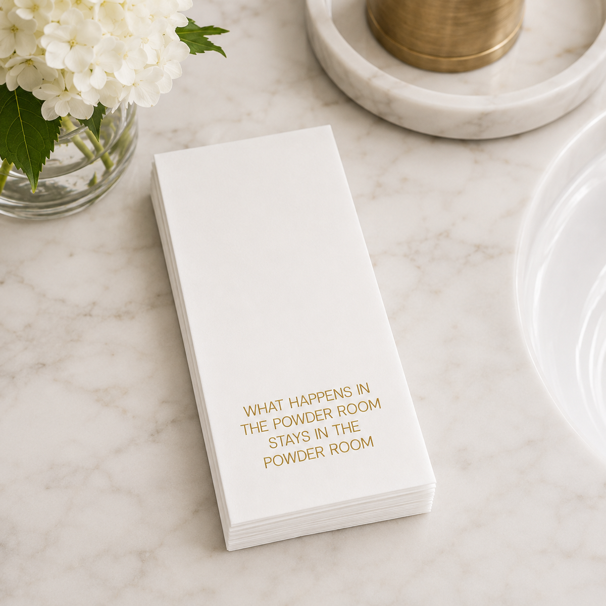 Maven Home Linen-Feel Guest Towel Napkins, What Happens in the Powder Room Stays There - view 03