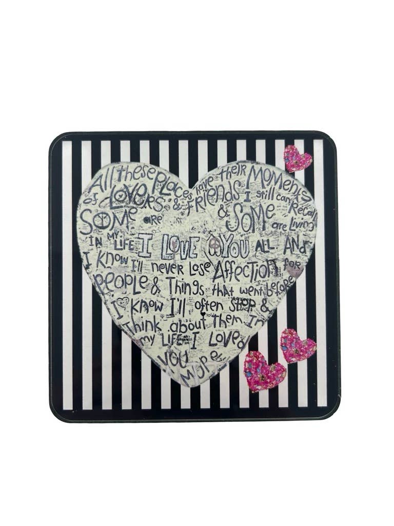 Love Acrylic Coasters, Stripe Heart with Holder - alternate view