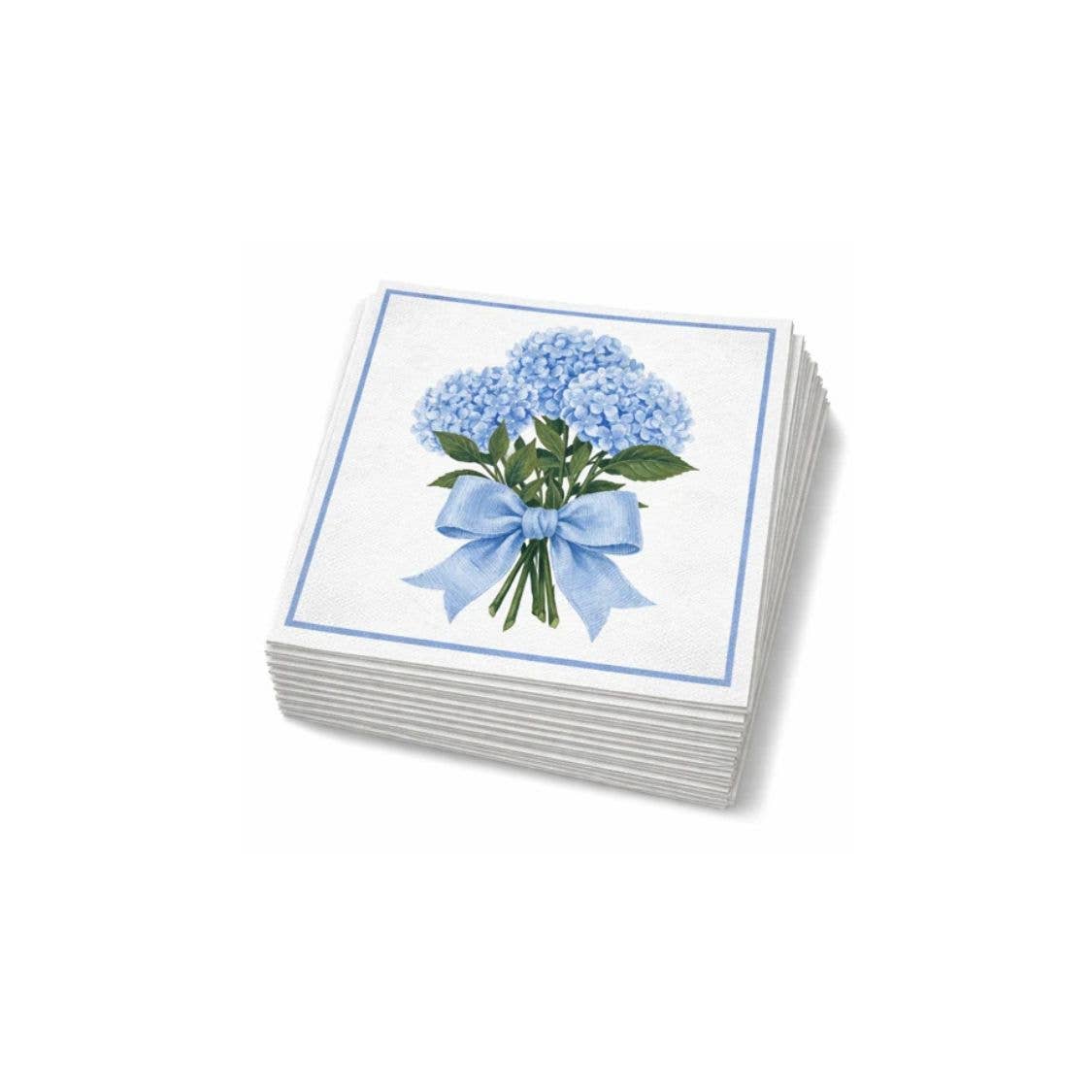 Linen-Feel Lunch Napkins, Blue Hydrangea Bouquet with Bow - alternate view