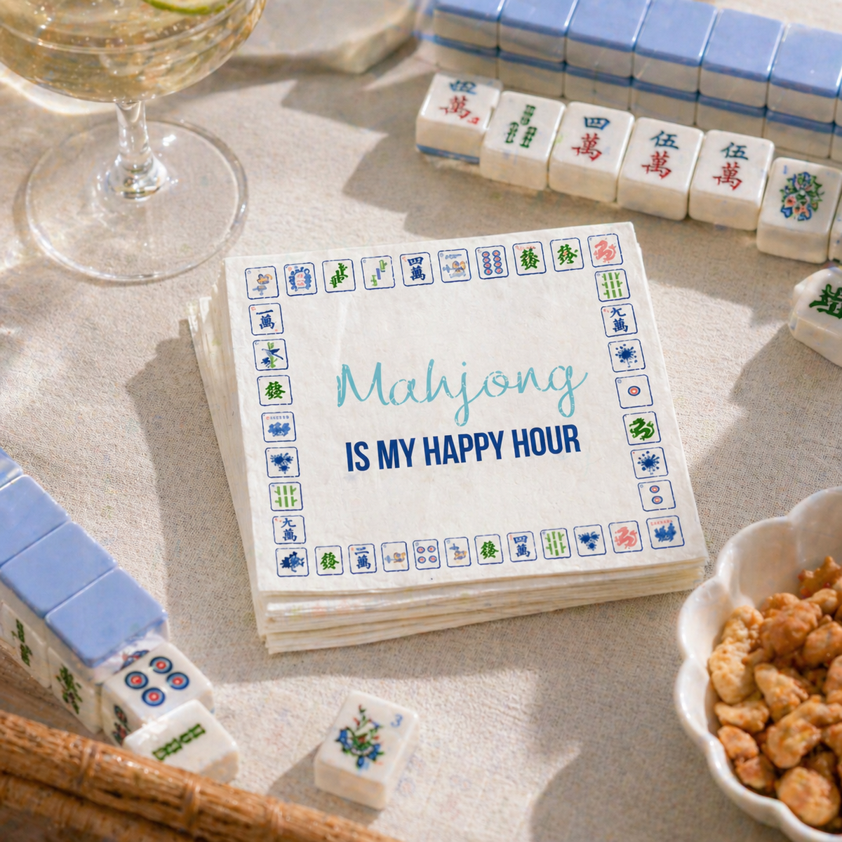 Maven Home Linen-Feel Cocktail Napkins, Mahjong Assorted Sayings - view 03