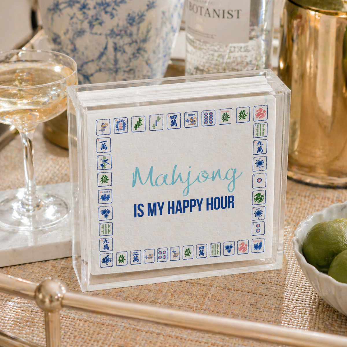 Maven Home Linen-Feel Cocktail Napkins, Mahjong Assorted Sayings - view 04