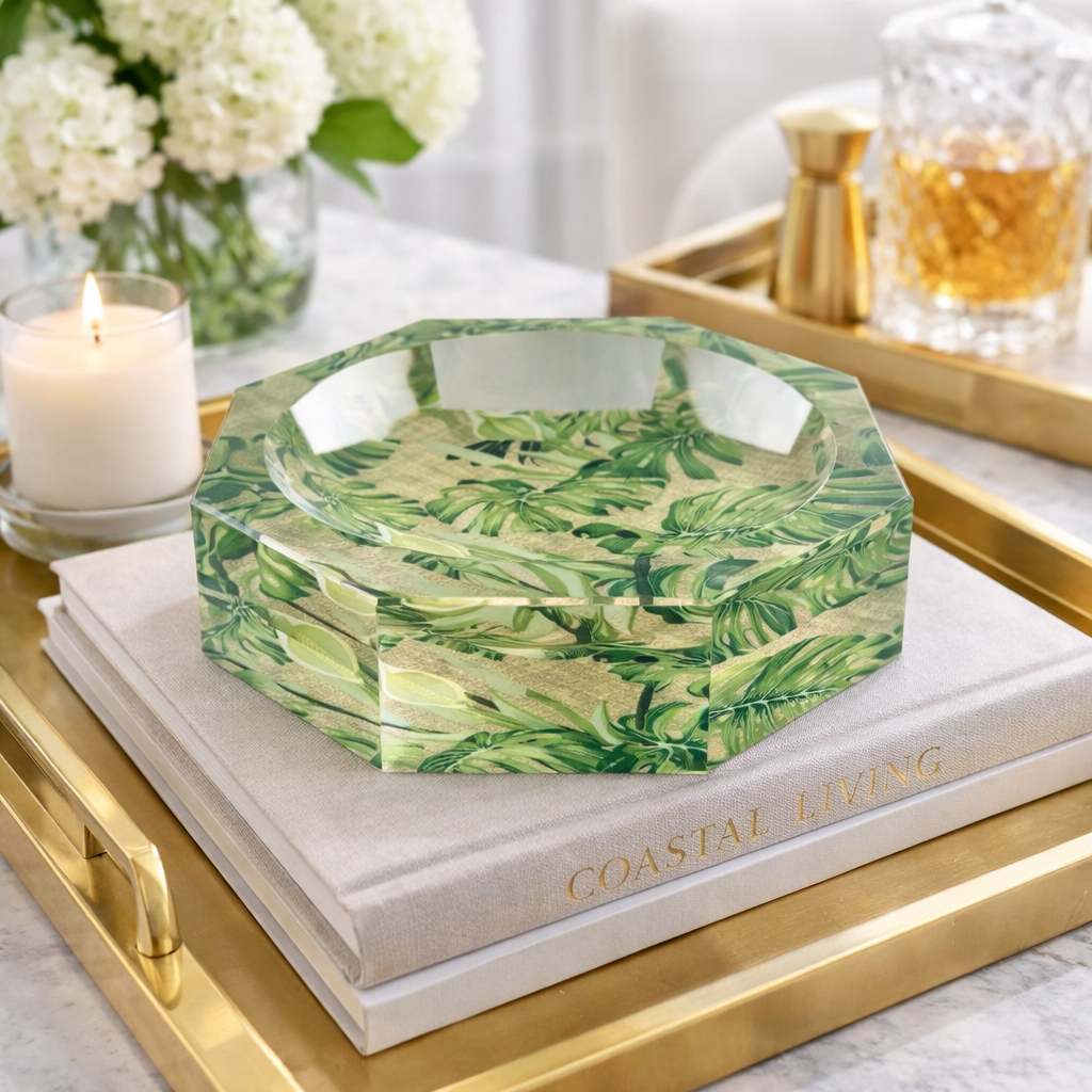 Octagonal Acrylic Accent Bowl, Palm Patch