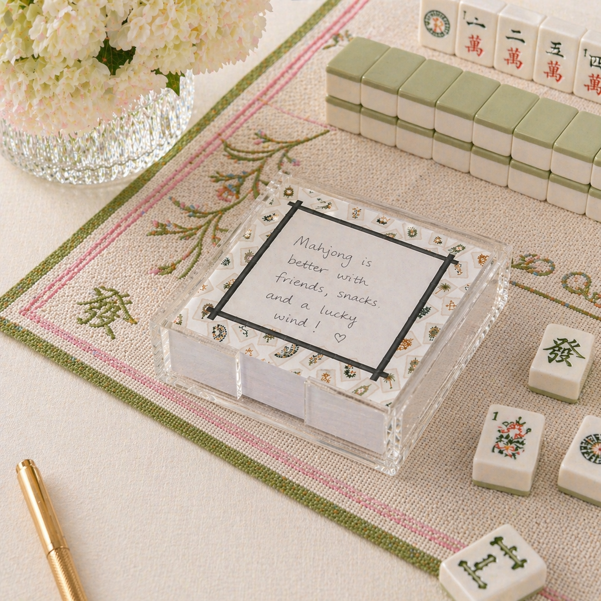 Maven Home Mahjong Bamboo Lotus acrylic notepad holder - view 03