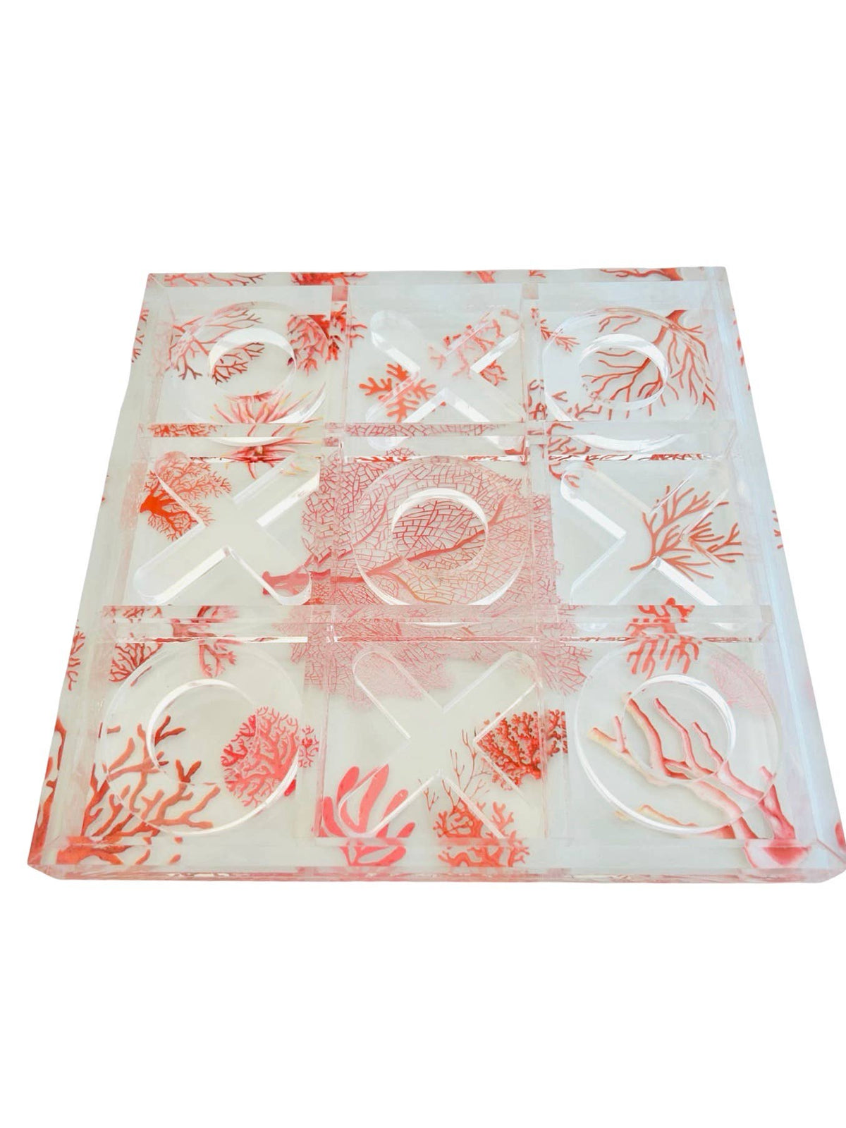 Acrylic Tic-Tac-Toe Game, Coral Design - alternate view