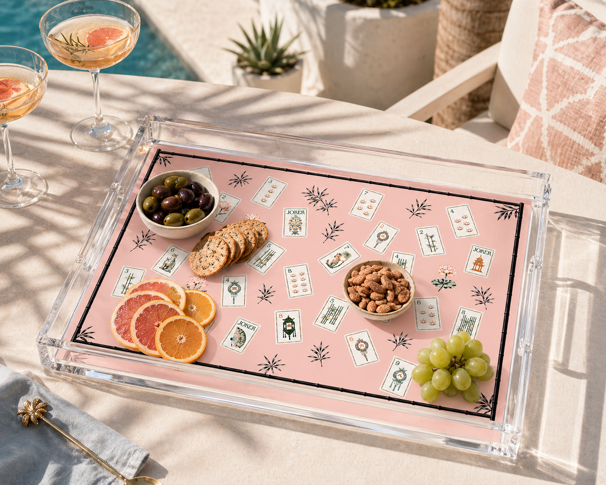Acrylic Vanity and Game Tray, Pink Mahjong Tiles