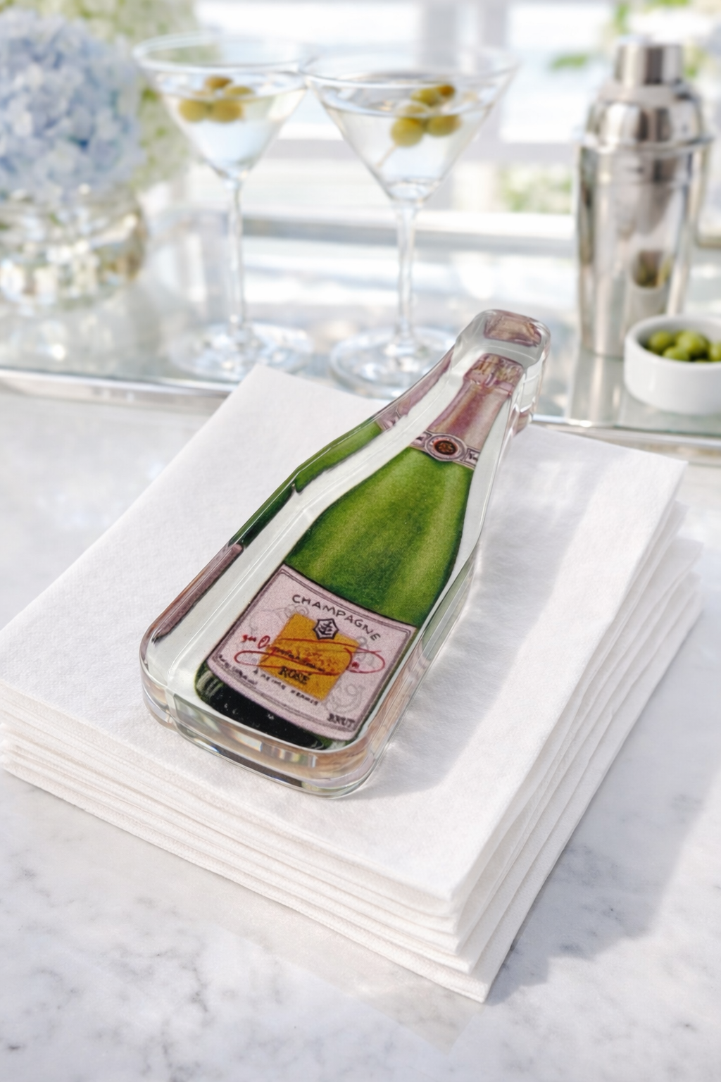 Bubbles Champagne acrylic napkin weight hostess gift