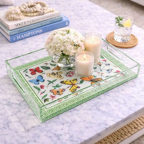 Acrylic Vanity Tray, Butterfly Garden Greek Key