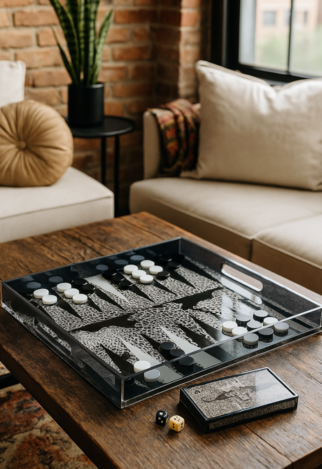 Maven Home Acrylic Backgammon Game Set, Black Leopard - view 06