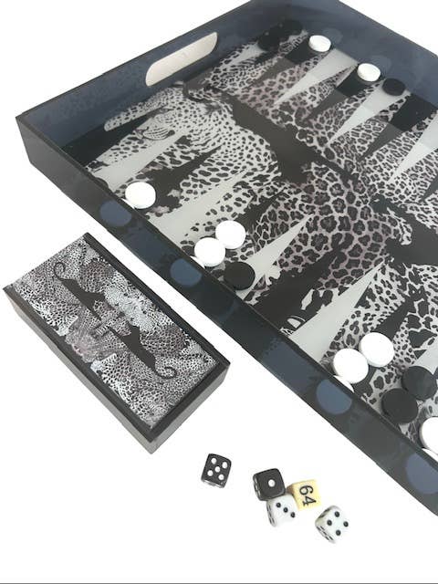 Maven Home Acrylic Backgammon Game Set, Black Leopard - view 08