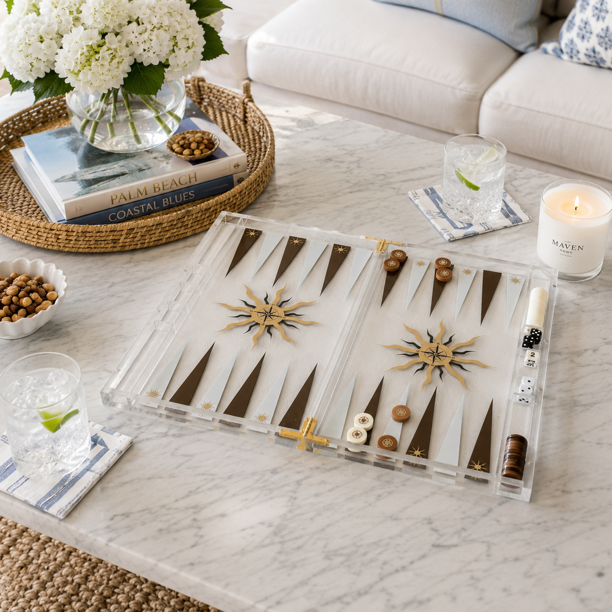 Acrylic Backgammon Game Set, Compass — Maven Home