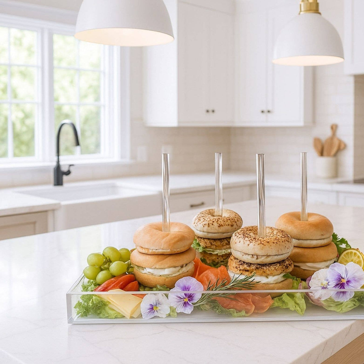 Maven Home Blue Lattice acrylic bagel serving tray alternate view