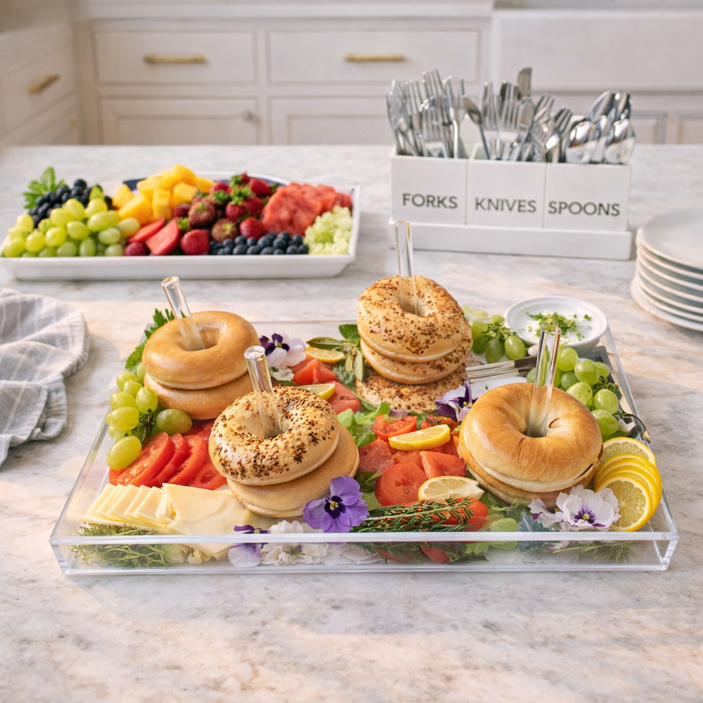 Maven Home Acrylic Bagel Serving Tray, Blue Lattice - view 07