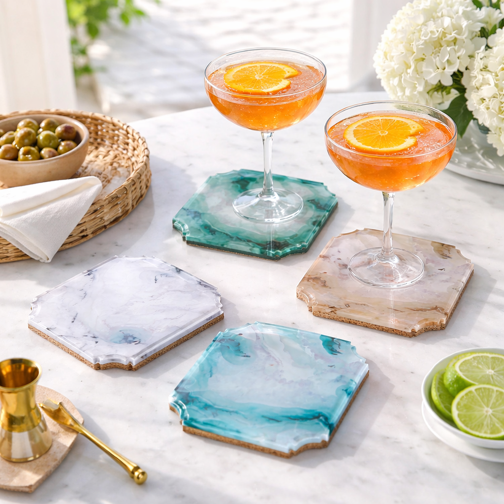 Boxed Acrylic Coaster Set of 4, Stone Marble