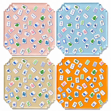 Preppy Mahjong boxed acrylic coaster set of 4, product photo