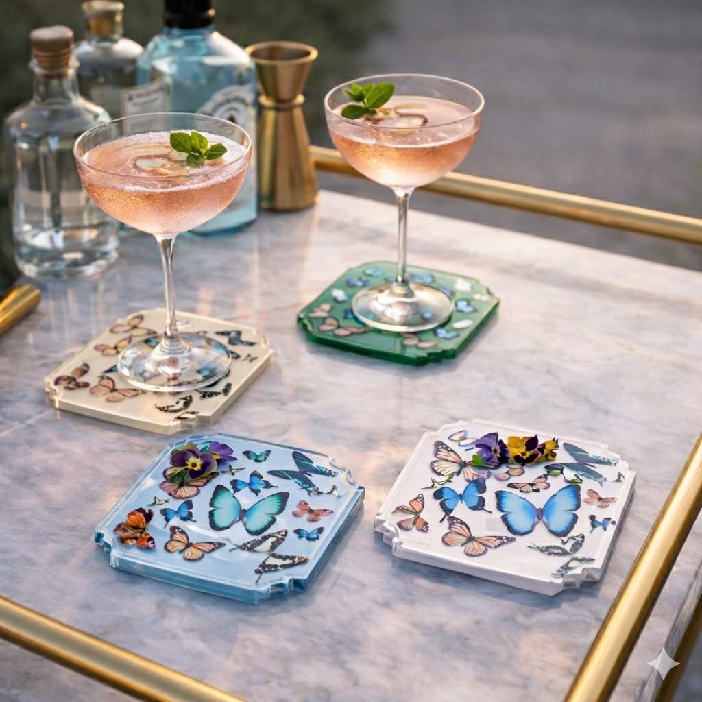 Boxed Acrylic Coaster Set of 4, Butterfly - view 04