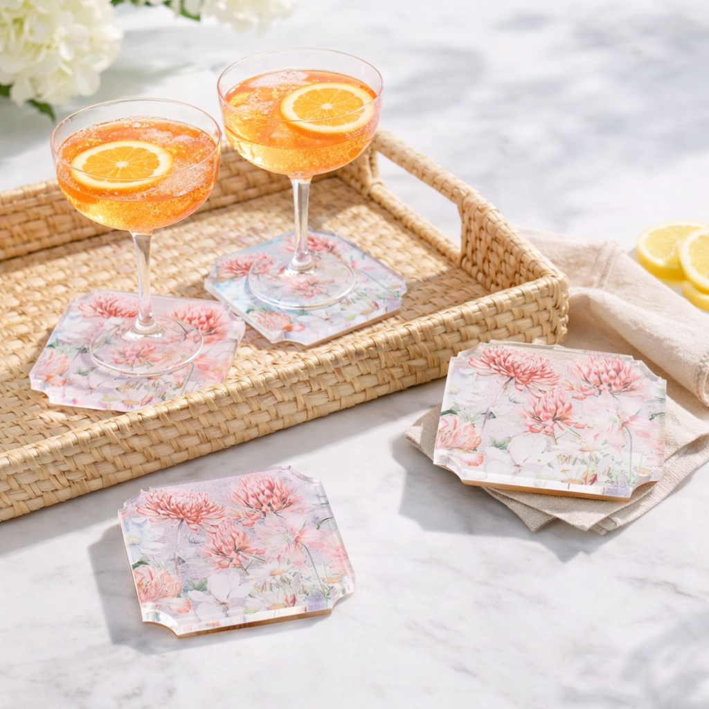 Boxed Acrylic Coaster Set of 4, Floral - view 04