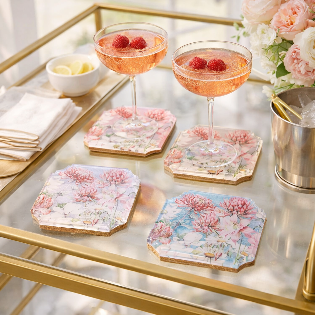 Boxed Acrylic Coaster Set of 4, Floral - view 07