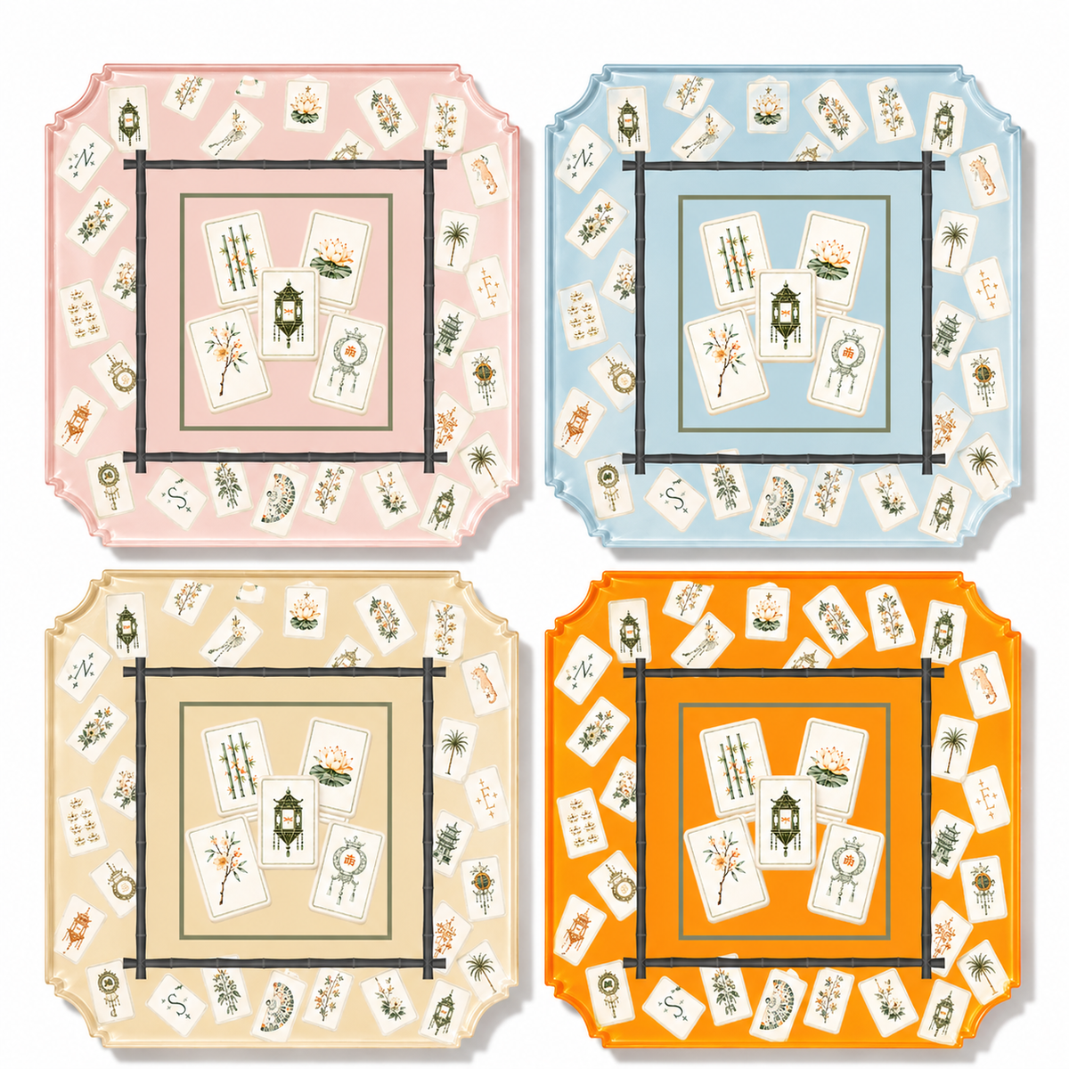 Bamboo Mahjong boxed acrylic coaster set of 4, product photo