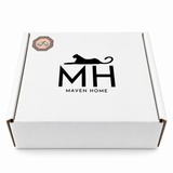 White gift box with a black panther logo and a pink octagonal oyster coaster sticker
