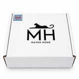 White gift box with a black panther logo and a navy striped salute coaster sticker