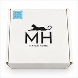 White gift box with a black panther logo and a trellis coaster sticker