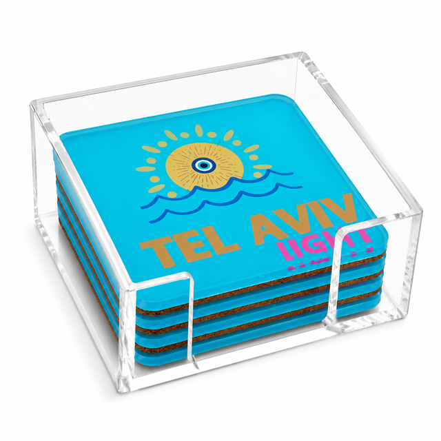Bon Voyage Acrylic Coasters, Tel Aviv with Holder
