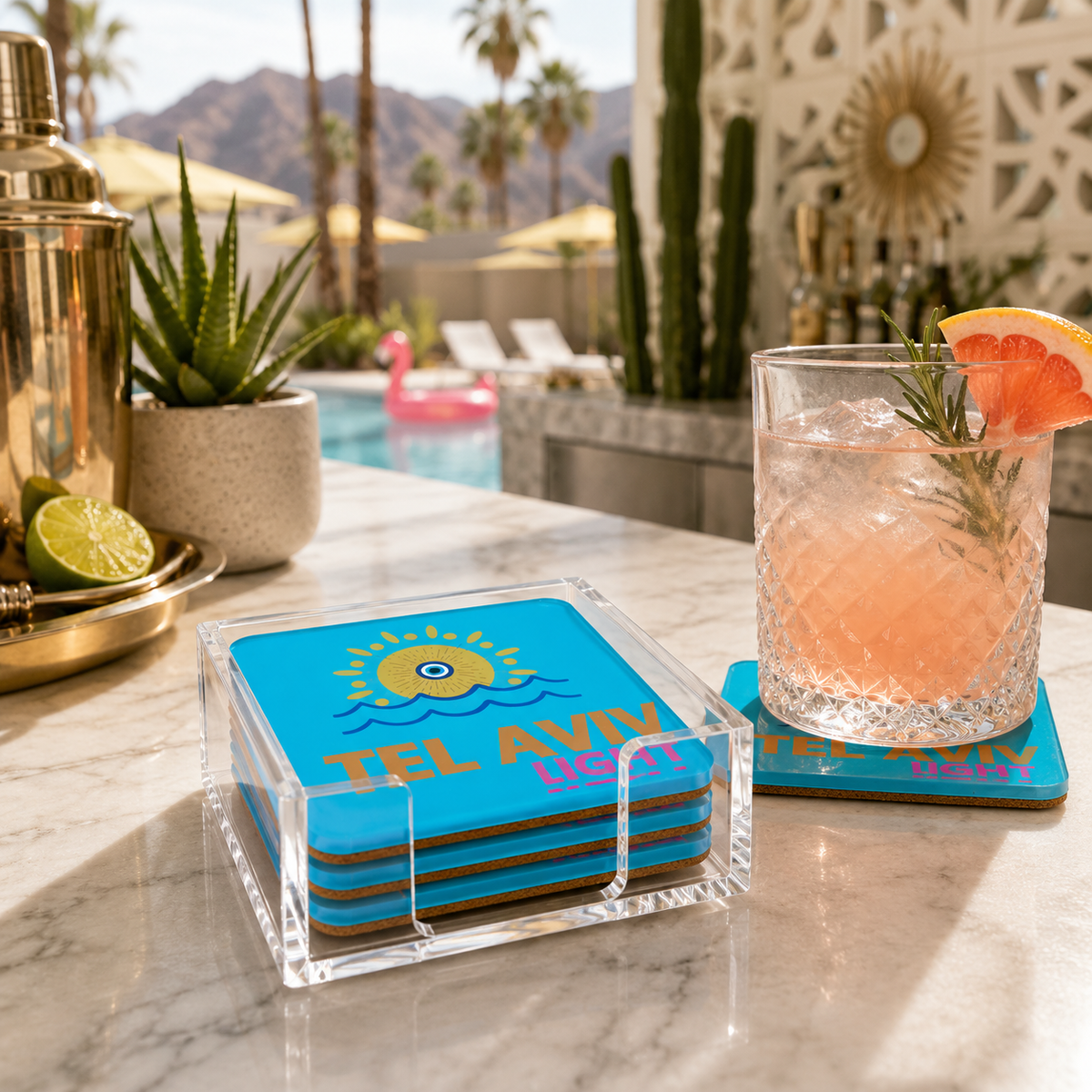 Bon Voyage Acrylic Coasters, Tel Aviv with Holder - view 03