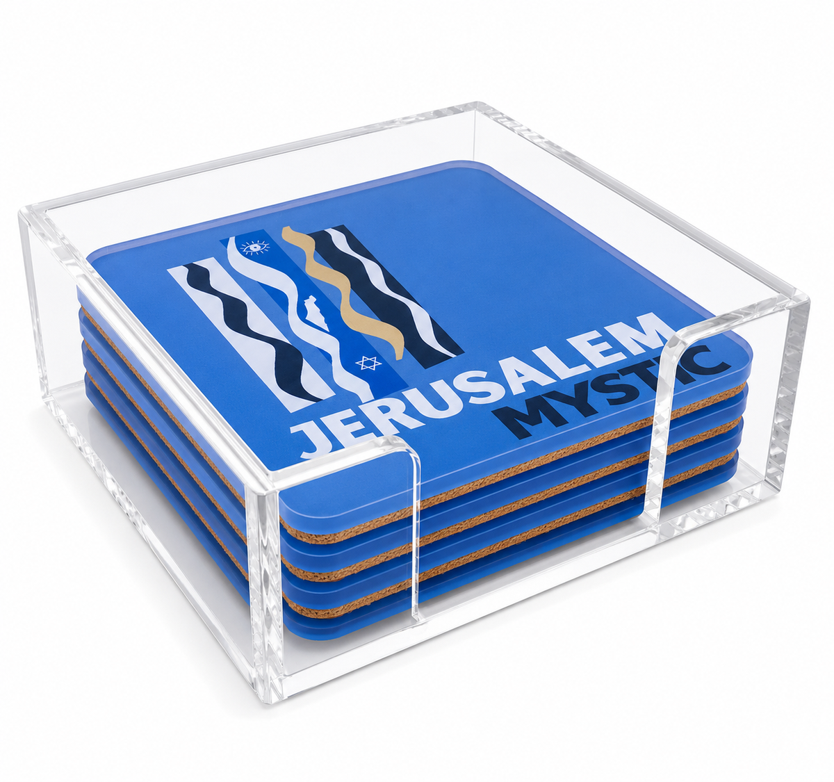 Bon Voyage Acrylic Coasters, Jerusalem with Holder