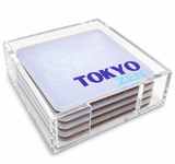 Bon Voyage Acrylic Coasters, Tokyo with Holder