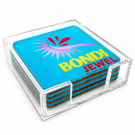 Bon Voyage Acrylic Coasters, Bondi with Holder