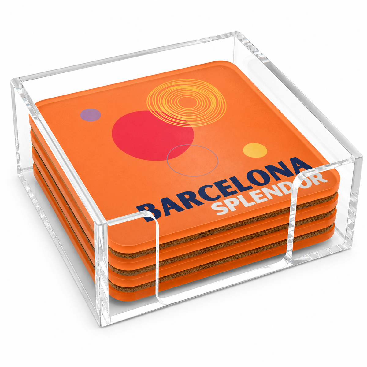Bon Voyage Acrylic Coasters, Barcelona with Holder