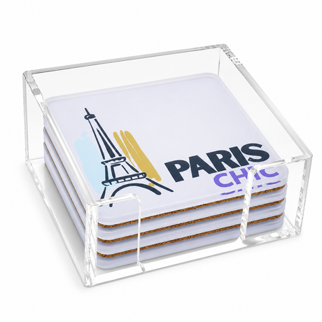 Bon Voyage Acrylic Coasters, Paris with Holder