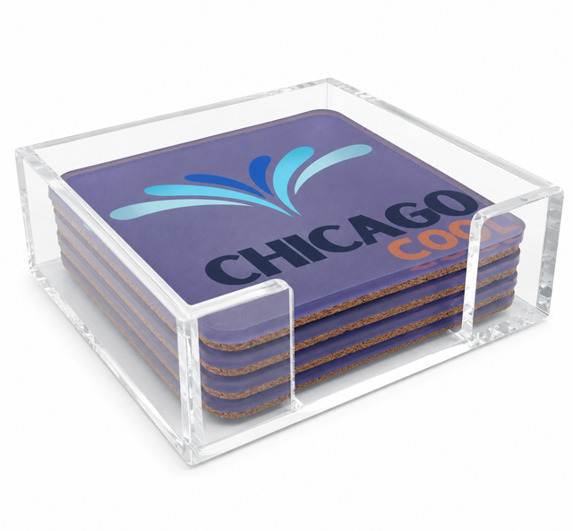 Bon Voyage Acrylic Coasters, Chicago with Holder